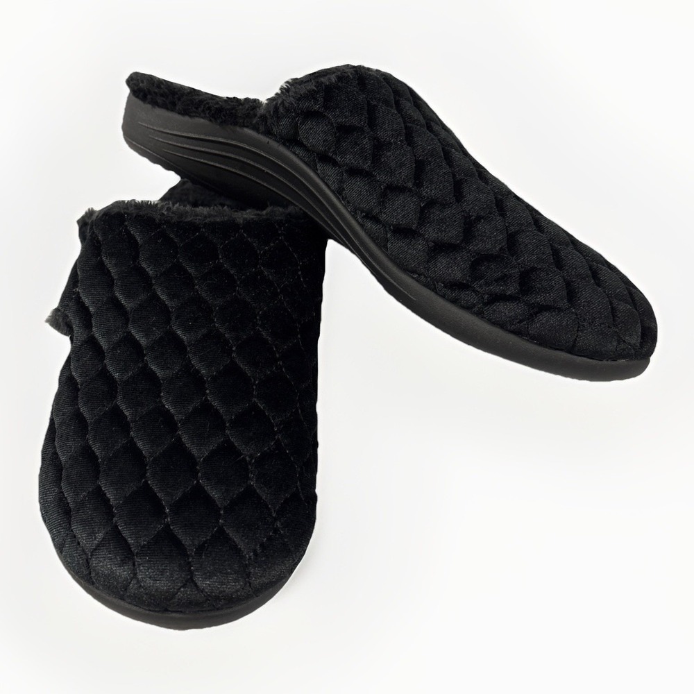 Revitalign Karla Orthotic Slippers Black Quilted Velvet Mules Women's Size 10